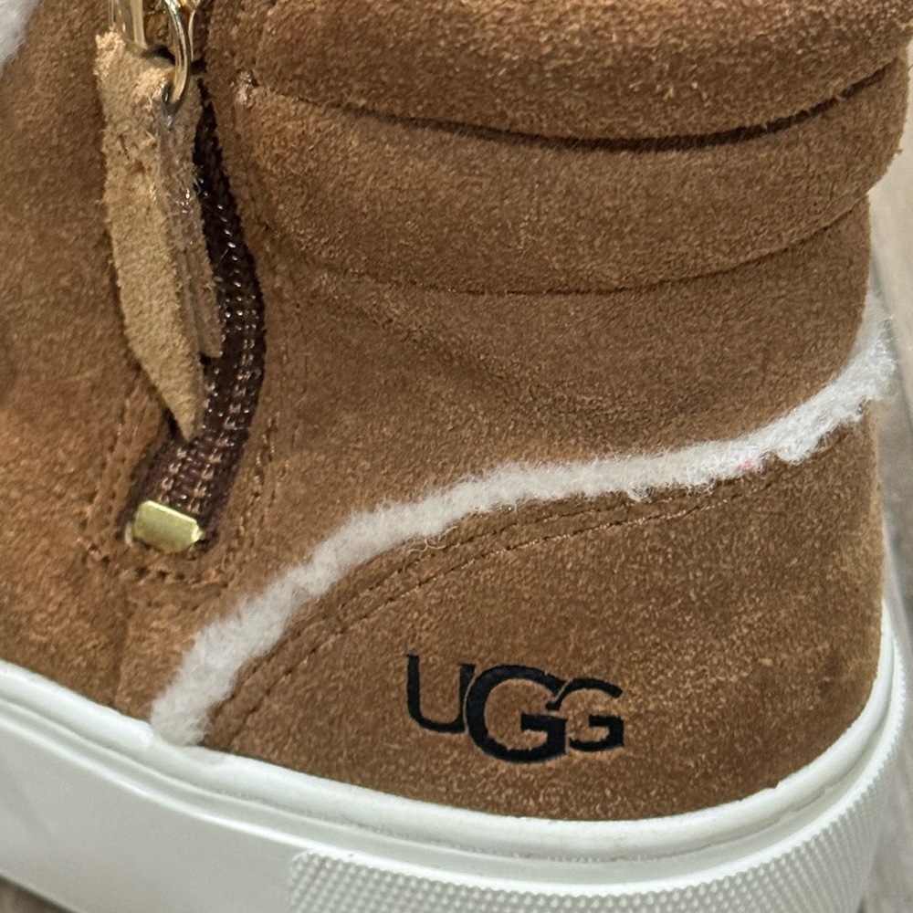UGG Olli Hertitage Shoes Womens Size 5.5 Chestnut Suede Shearling High Top Boots - Picture 4 of 7